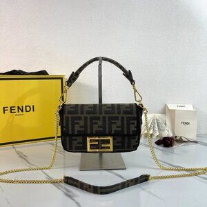 Fendi Baguette FF Logo Brown Shoulder Bag